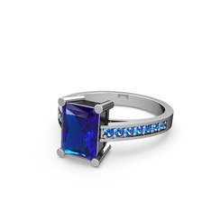 Marvina Dikdörtgen Tektaş Yüzük - Lab safir 14 ayar beyaz altın yüzük #fx5i3z