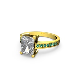 Marvina Dikdörtgen Tektaş Yüzük - Beyaz zirkon ve yeşil kuvars 18 ayar altın yüzük #ggxluu