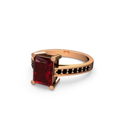Garnet ve siyah zirkon 14 ayar rose altın yüzük