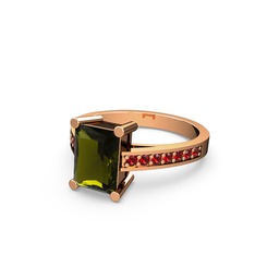 Peridot ve garnet 14 ayar rose altın yüzük