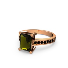 Marvina Dikdörtgen Tektaş Yüzük - Peridot ve siyah zirkon 18 ayar rose altın yüzük #ibcy72