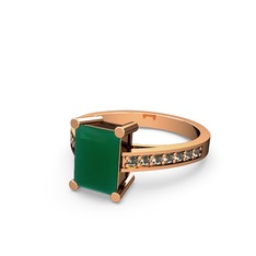 Marvina Dikdörtgen Tektaş Yüzük - Kök zümrüt ve dumanlı kuvars 925 ayar rose altın kaplama gümüş yüzük #jxni17