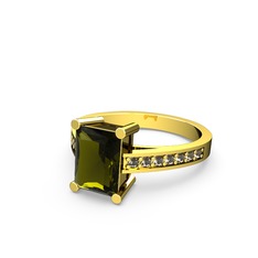 Peridot ve dumanlı kuvars 14 ayar altın yüzük