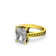 Marvina Dikdörtgen Tektaş Yüzük - Swarovski ve peridot 14 ayar altın yüzük #ndovgl