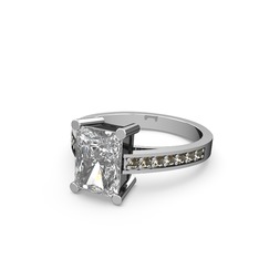 Marvina Dikdörtgen Tektaş Yüzük - Beyaz zirkon ve dumanlı kuvars 14 ayar beyaz altın yüzük #nywe3b