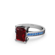 Garnet ve lab safir 8 ayar beyaz altın yüzük