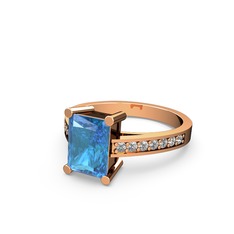 Marvina Dikdörtgen Tektaş Yüzük - Akuamarin ve beyaz zirkon 8 ayar rose altın yüzük #o0736s