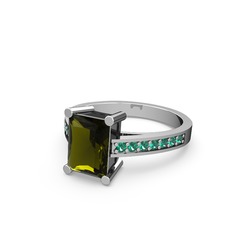 Peridot ve yeşil kuvars 14 ayar beyaz altın yüzük
