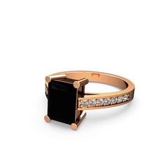 Marvina Dikdörtgen Tektaş Yüzük - Siyah zirkon ve swarovski 14 ayar rose altın yüzük #qr4ka5