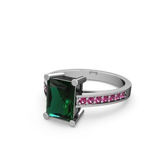 Marvina Dikdörtgen Tektaş Yüzük - Yeşil kuvars ve rodolit garnet 18 ayar beyaz altın yüzük #qwc62u
