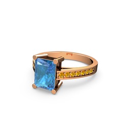 Marvina Dikdörtgen Tektaş Yüzük - Akuamarin ve sitrin 8 ayar rose altın yüzük #r0uhad