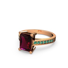 Marvina Dikdörtgen Tektaş Yüzük - Rodolit garnet ve yeşil kuvars 8 ayar rose altın yüzük #r2tuwh