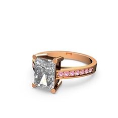 Marvina Dikdörtgen Tektaş Yüzük - Swarovski ve pembe kuvars 8 ayar rose altın yüzük #r7jkuu