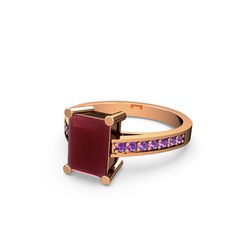 Marvina Dikdörtgen Tektaş Yüzük - Kök yakut ve ametist 18 ayar rose altın yüzük #s7anwb