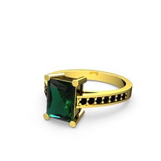 Marvina Dikdörtgen Tektaş Yüzük - Yeşil kuvars ve siyah zirkon 14 ayar altın yüzük #sne3vx