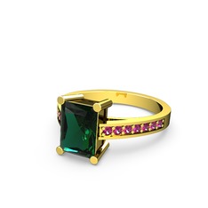 Marvina Dikdörtgen Tektaş Yüzük - Yeşil kuvars ve rodolit garnet 14 ayar altın yüzük #sqyaxr