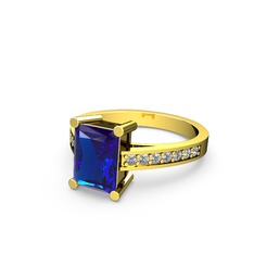 Marvina Dikdörtgen Tektaş Yüzük - Lab safir ve beyaz zirkon 18 ayar altın yüzük #tefl9