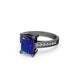 Lab safir ve beyaz zirkon 925 ayar siyah rodyum kaplama gümüş yüzük