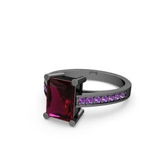 Rodolit garnet ve ametist 925 ayar siyah rodyum kaplama gümüş yüzük