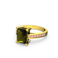 Marvina Dikdörtgen Tektaş Yüzük - Peridot ve pembe kuvars 14 ayar altın yüzük #unyggl