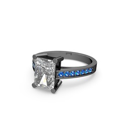 Swarovski ve lab safir 925 ayar siyah rodyum kaplama gümüş yüzük