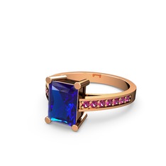 Marvina Dikdörtgen Tektaş Yüzük - Lab safir ve rodolit garnet 925 ayar rose altın kaplama gümüş yüzük #vhu5vl