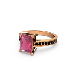 Marvina Dikdörtgen Tektaş Yüzük - Pembe kuvars ve siyah zirkon 18 ayar rose altın yüzük #xr6bc3