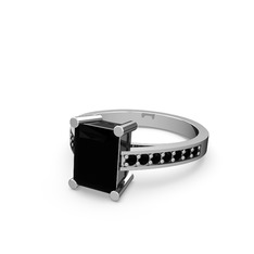 Marvina Dikdörtgen Tektaş Yüzük - Siyah zirkon 14 ayar beyaz altın yüzük #y1k2ie