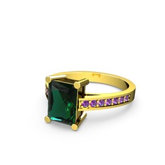 Marvina Dikdörtgen Tektaş Yüzük - Yeşil kuvars ve ametist 18 ayar altın yüzük #y3szju