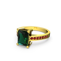 Marvina Dikdörtgen Tektaş Yüzük - Yeşil kuvars ve garnet 8 ayar altın yüzük #yqido9