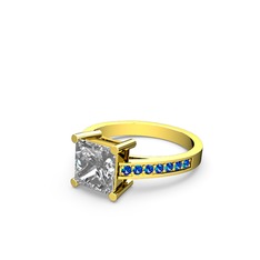 Swarovski ve lab safir 925 ayar altın kaplama gümüş yüzük