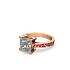 Beyaz zirkon ve rodolit garnet 8 ayar rose altın yüzük