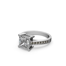 Swarovski ve dumanlı kuvars 14 ayar beyaz altın yüzük