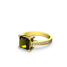 Marvina Prenses Tektaş Yüzük - Peridot ve swarovski 925 ayar altın kaplama gümüş yüzük #1469buk