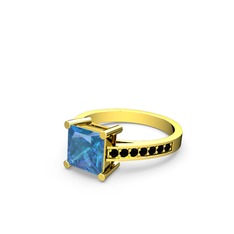 Marvina Prenses Tektaş Yüzük - Akuamarin ve siyah zirkon 8 ayar altın yüzük #164a7wt