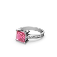 Pembe kuvars ve swarovski 8 ayar beyaz altın yüzük