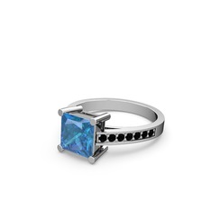 Marvina Prenses Tektaş Yüzük - Akuamarin ve siyah zirkon 14 ayar beyaz altın yüzük #1ad42jx
