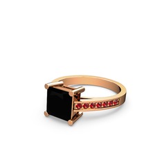 Siyah zirkon ve garnet 14 ayar rose altın yüzük