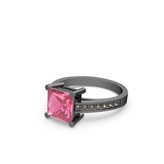 Pembe kuvars ve dumanlı kuvars 925 ayar siyah rodyum kaplama gümüş yüzük