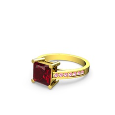 Garnet ve pembe kuvars 925 ayar altın kaplama gümüş yüzük