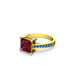 Rodolit garnet ve lab safir 8 ayar altın yüzük