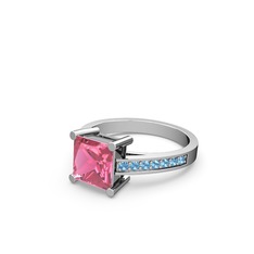 Marvina Prenses Tektaş Yüzük - Pembe kuvars ve akuamarin 8 ayar beyaz altın yüzük #1jyxpf4