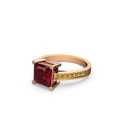 Marvina Prenses Tektaş Yüzük - Garnet ve peridot 14 ayar rose altın yüzük #1lsvwg6