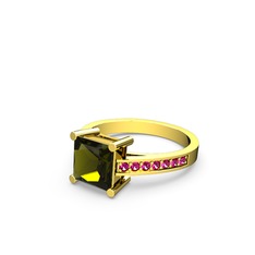 Peridot ve rodolit garnet 14 ayar altın yüzük