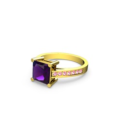 Ametist ve pembe kuvars 925 ayar altın kaplama gümüş yüzük