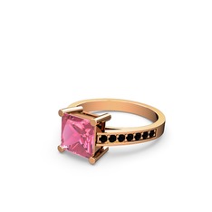 Pembe kuvars ve siyah zirkon 8 ayar rose altın yüzük