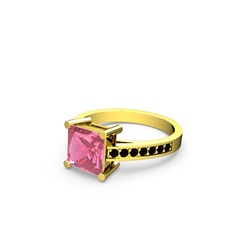 Marvina Prenses Tektaş Yüzük - Pembe kuvars ve siyah zirkon 18 ayar altın yüzük #1p2ra9r