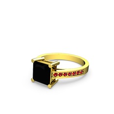 Siyah zirkon ve garnet 18 ayar altın yüzük
