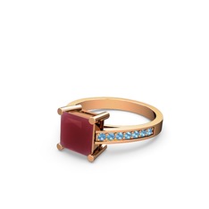 Marvina Prenses Tektaş Yüzük - Kök yakut ve akuamarin 8 ayar rose altın yüzük #1pr0v7d