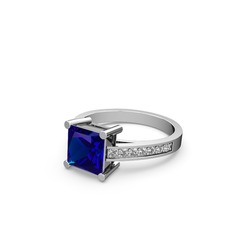 Marvina Prenses Tektaş Yüzük - Lab safir ve swarovski 14 ayar beyaz altın yüzük #1qu15qj